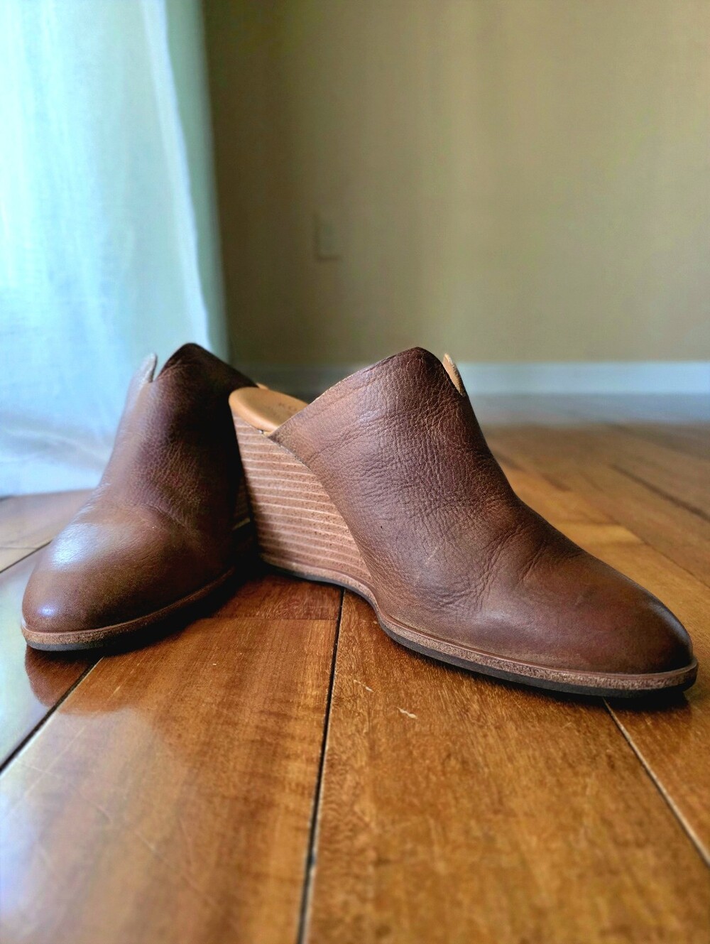 Kork-Ease Brown Leather Mule Wedge Heels Size 11M Boho Revival Stacked Clog